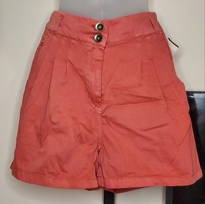 H&M Pink Salmon High Rise Shorts Baggy Denim Shorts Peach With Pockets 4